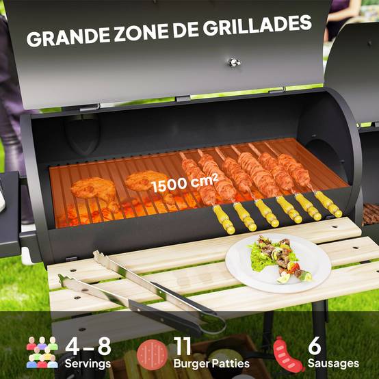 Barbecue à charbon fumoir acier jardin terrasse cuisson grillade et fumage noir 124 cm - ComfortXL Outdoor Living - Image 7