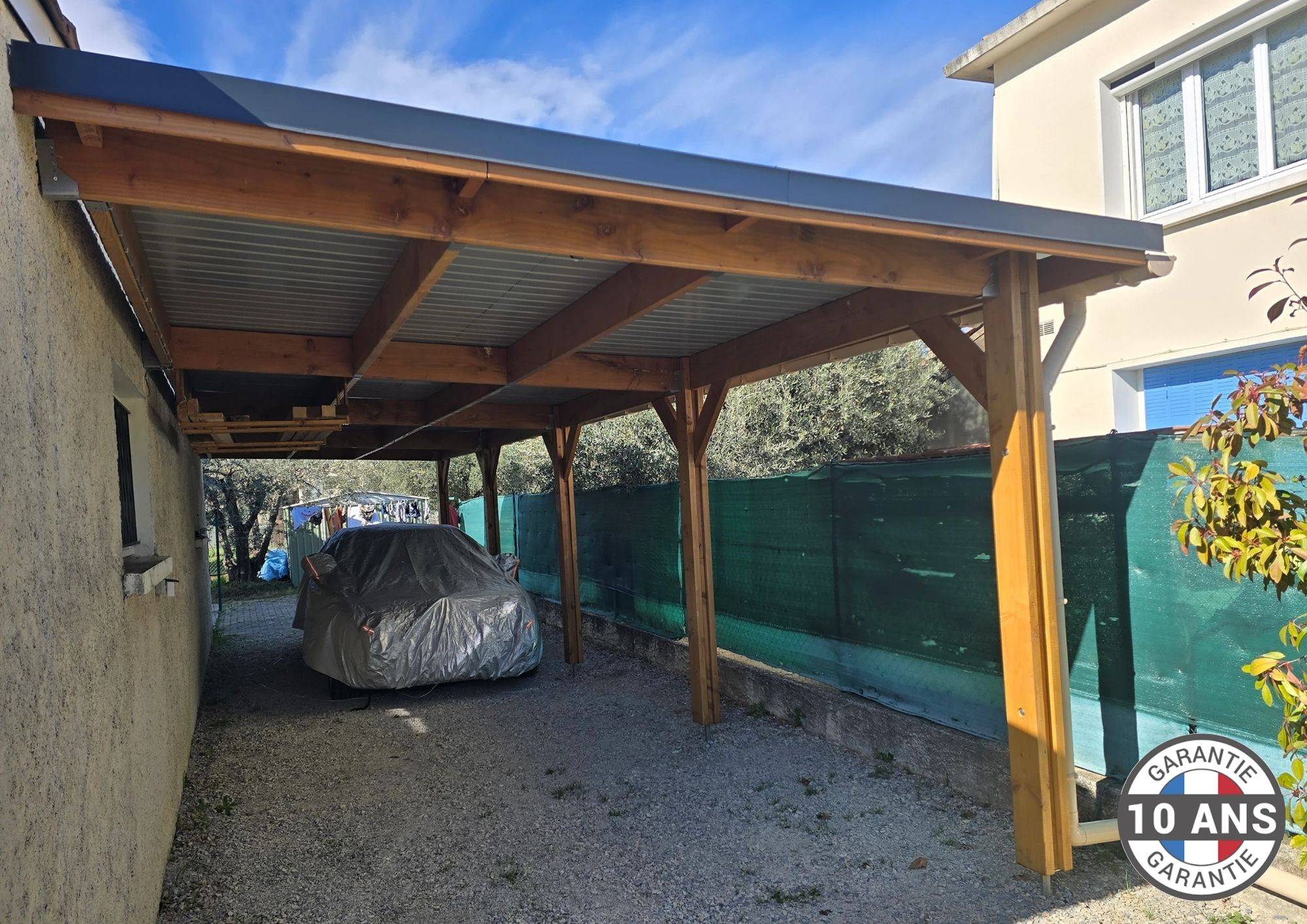 Cpbf Charpentes - Carport toit plat adossé 400cmx1250cm bois DOUGLAS français (charpente - auvent - abri camping-car). 50 m². Garantie 10 ans. - Image 3