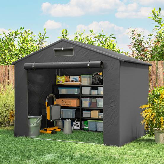 Abri tente garage 2,5x1,8m étanche, porte zip enroulable, fenêtres d'aération, gris foncé - Image 4
