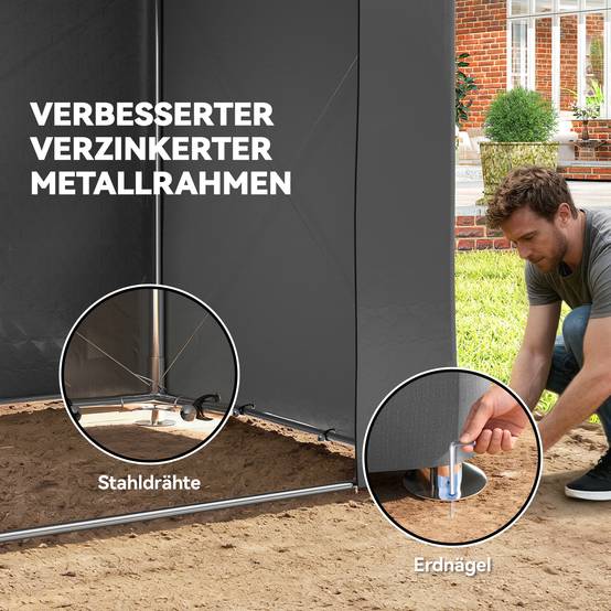 Abri tente garage 2,5x1,8m étanche, porte zip enroulable, fenêtres d'aération, gris foncé - Image 6