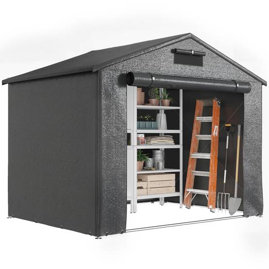 Abri tente garage 2,5x1,8m étanche, porte zip enroulable, fenêtres d'aération, gris foncé - Image 1