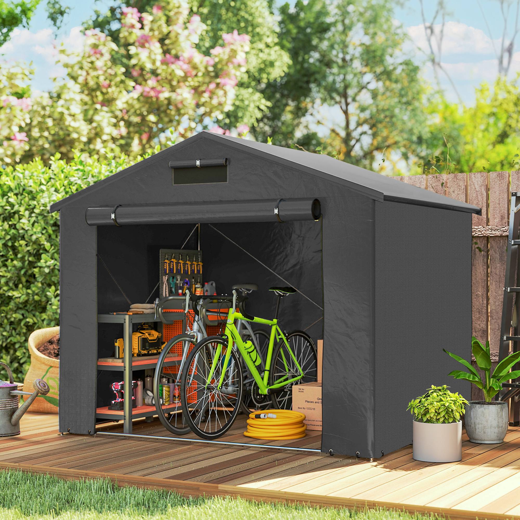 Abri tente garage 2,5x1,8m étanche, porte zip enroulable, fenêtres d'aération, gris foncé - Image 3