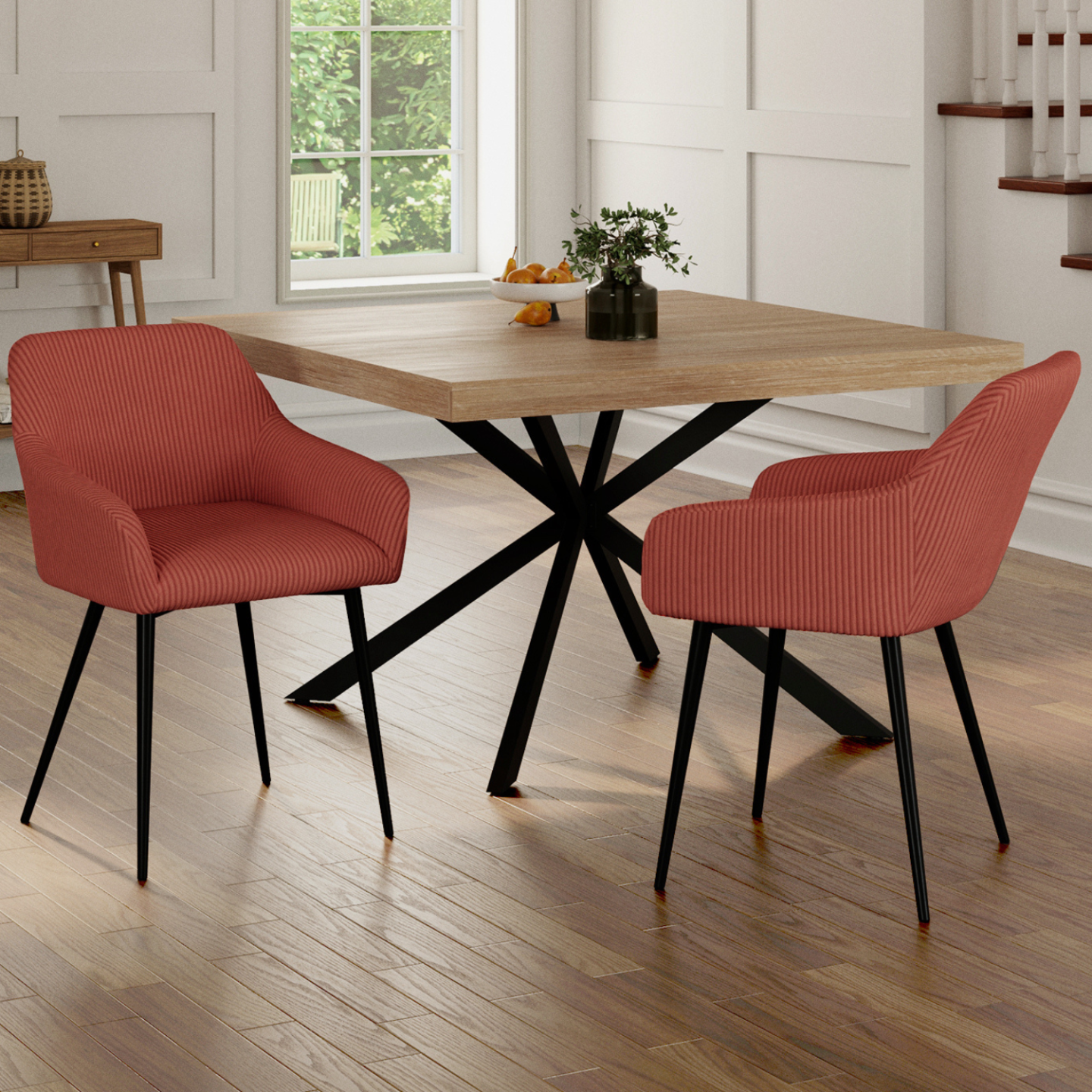 IDMARKET - Lot de 2 chaises de salle à manger, fauteuils de table JANY en velours côtelé terracotta - Image 1