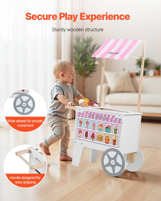 Vevor - VEVOR Chariot à glaces transformable en stand de hot-dogs, bois MDF, 25 accessoires, rangement intégré, 3-7 ans. - Image 5