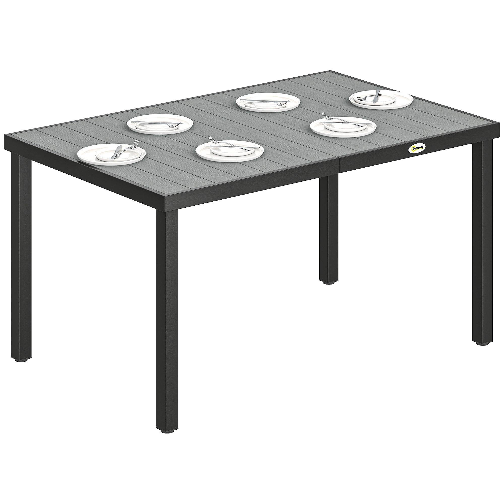 Table de jardin pour 4 à 6 personnes, table à manger extérieure avec plateau à lattes, 140 x 90 x 74 cm, gris - Image 1