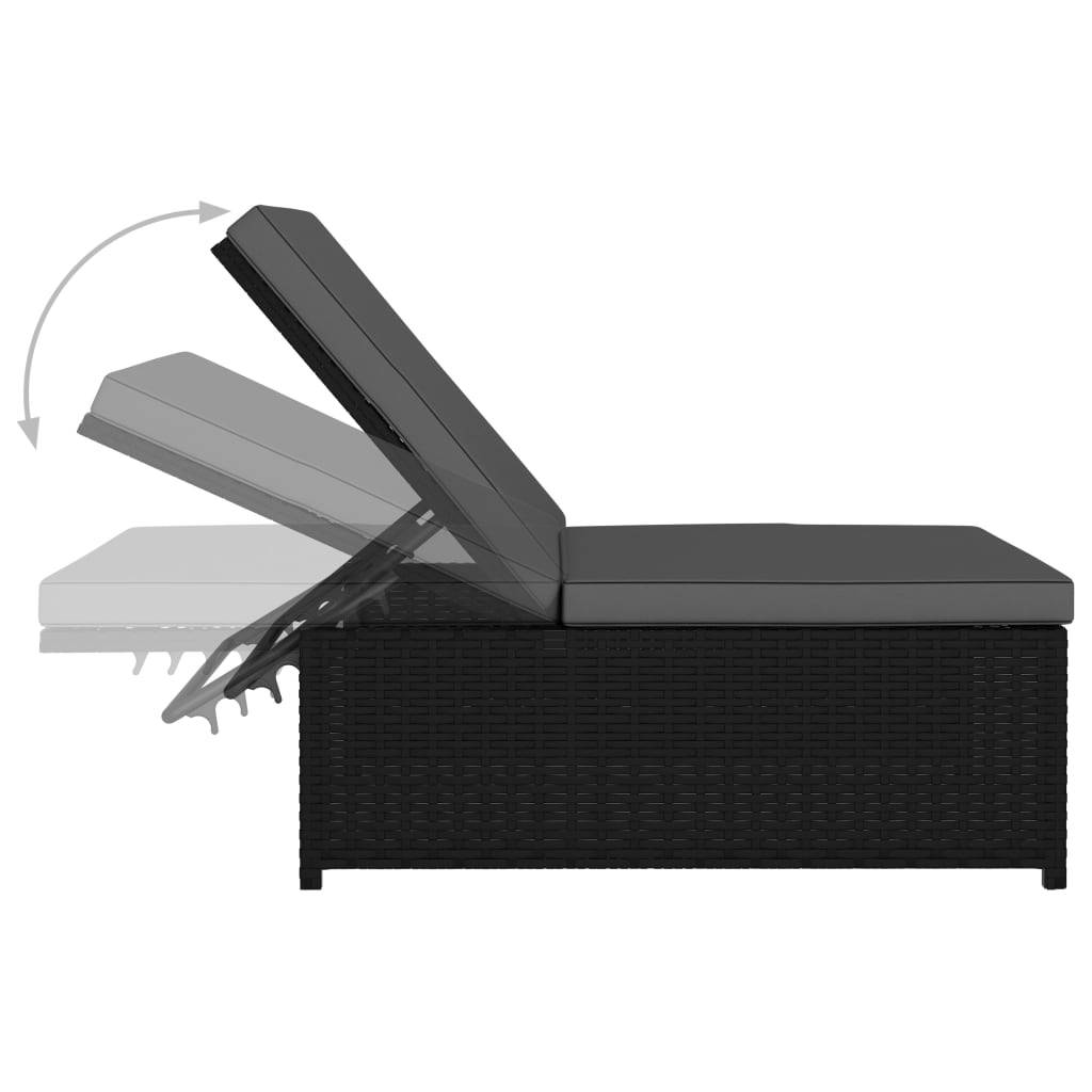 Helloshop26 - Lot de 2 transats chaise longue bain de soleil lit de jardin terrasse meuble d'extérieur avec table résine tressée noir - Image 6