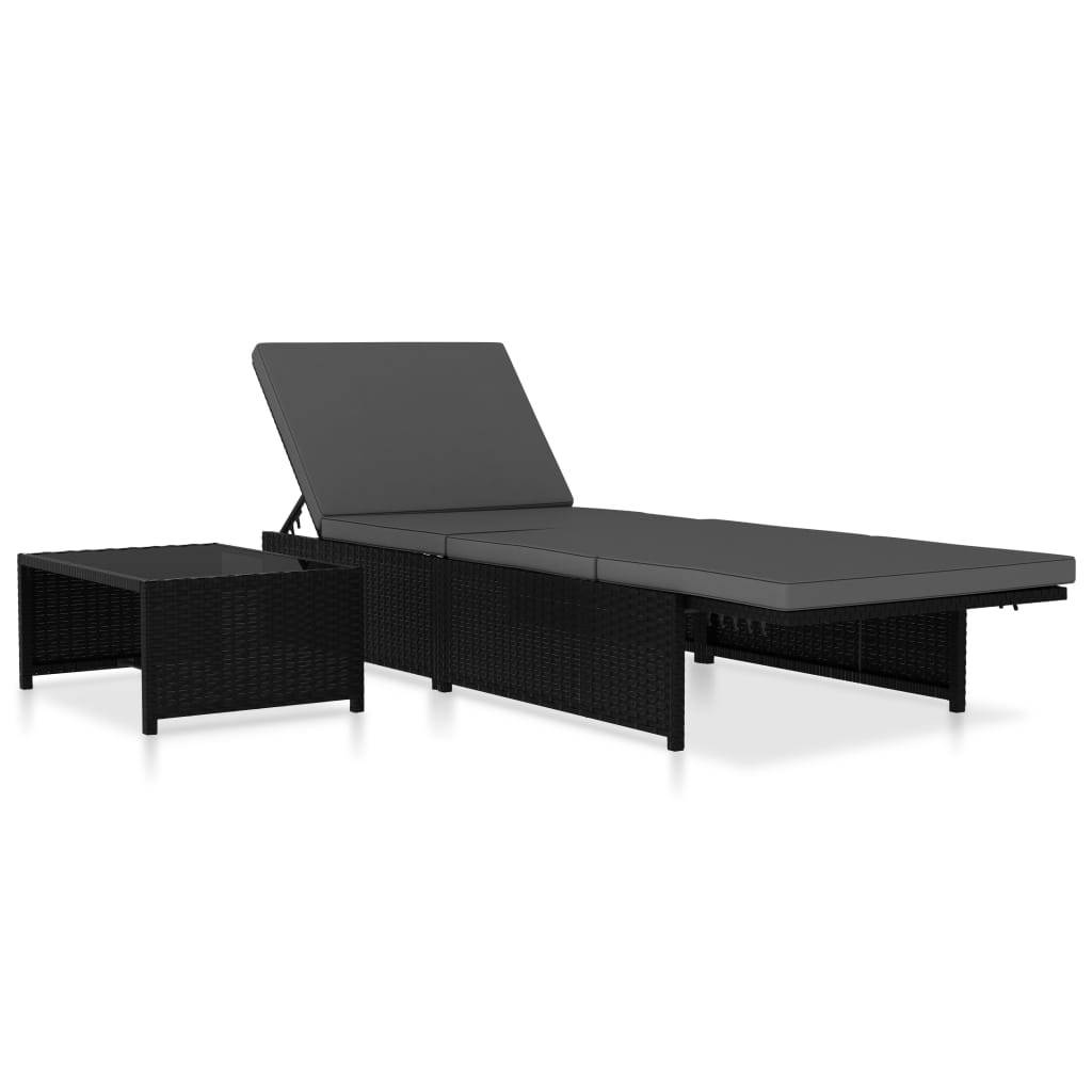 Helloshop26 - Lot de 2 transats chaise longue bain de soleil lit de jardin terrasse meuble d'extérieur avec table résine tressée noir - Image 4