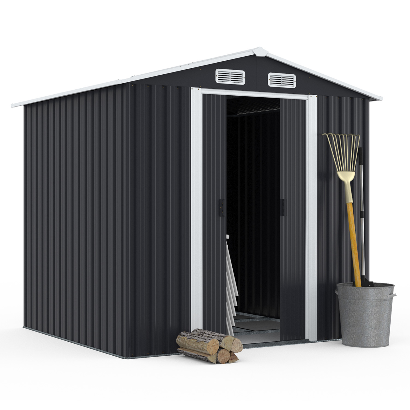 Abri de jardin 3,7M² gris en acier galvanisé avec base - Image 2