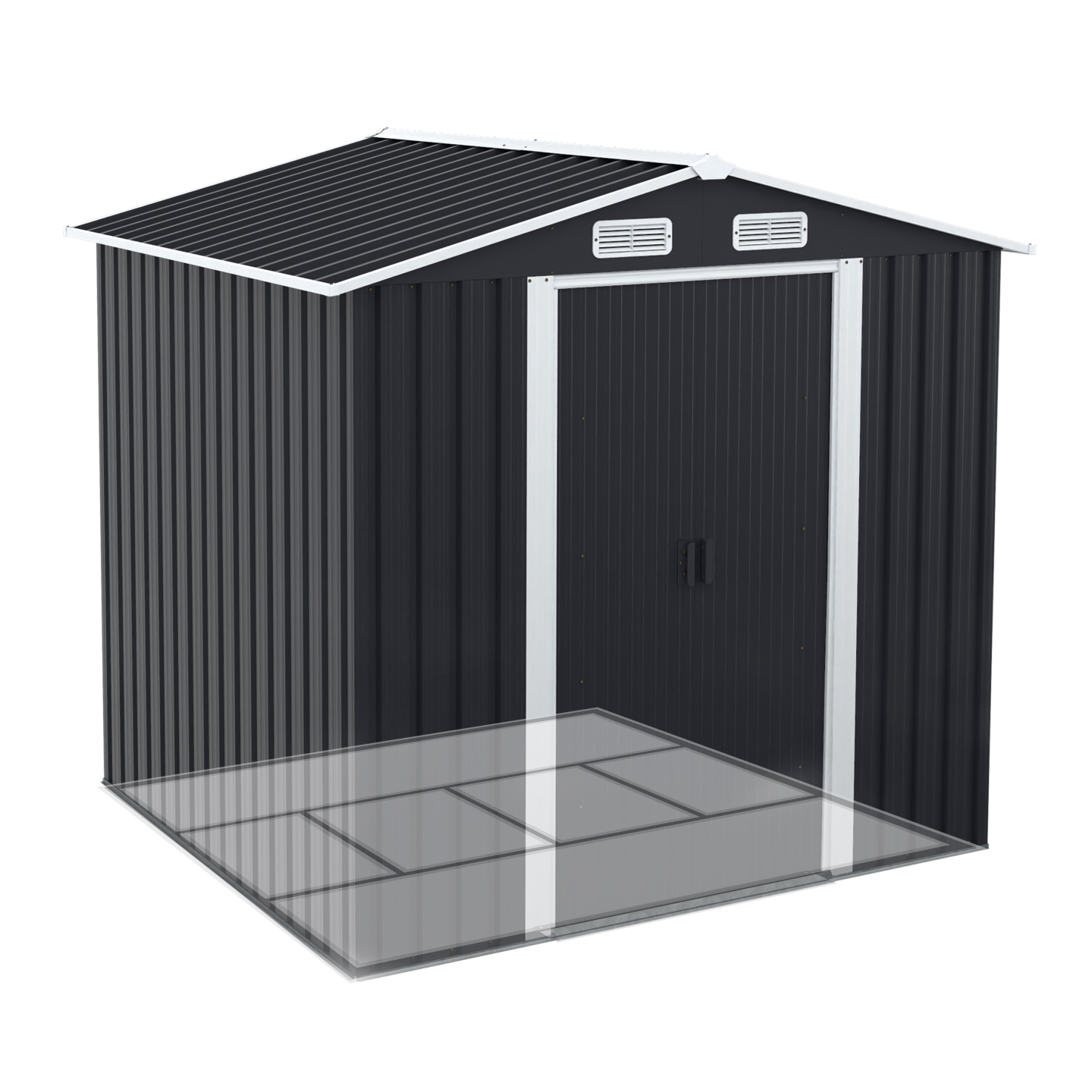 Abri de jardin 3,7M² gris en acier galvanisé avec base - Image 4