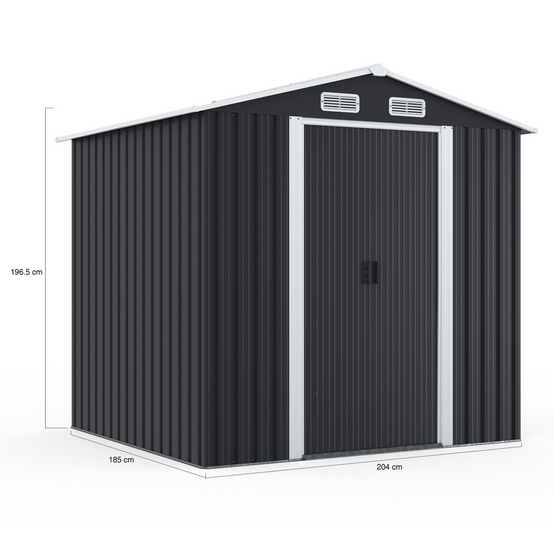 Abri de jardin 3,7M² gris en acier galvanisé avec base - Image 5