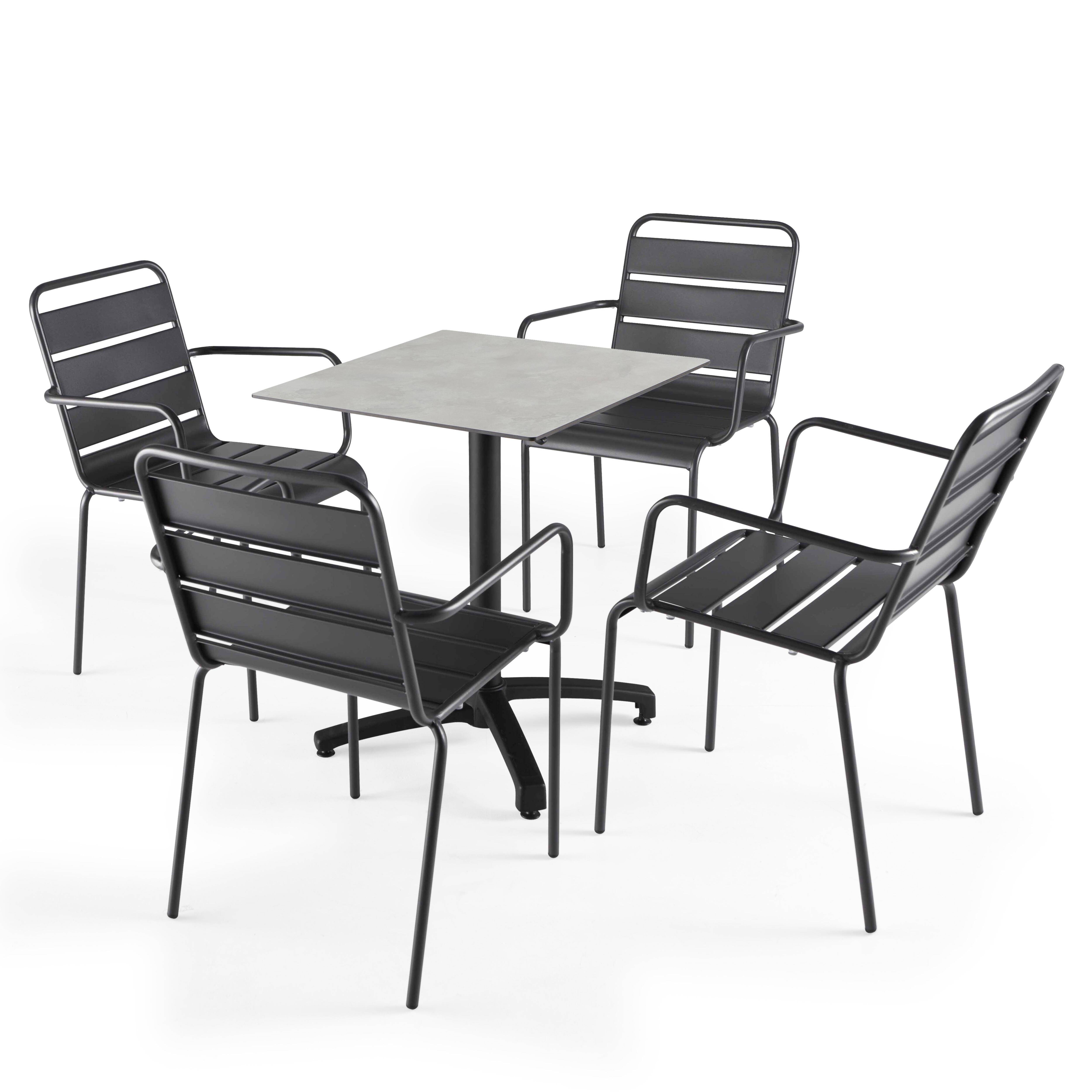 Oviala - Ensemble table terrasse stratifié béton gris clair et 4 fauteuils gris - Oviala - Image 1