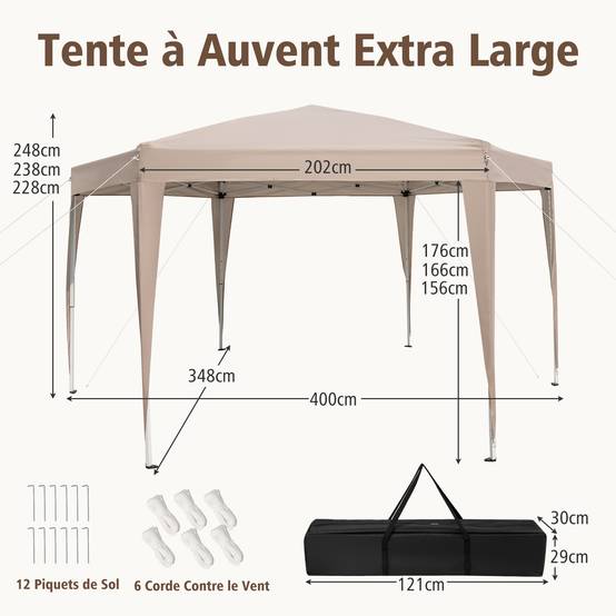 Tonnelle Hexagonale Pop-Up 400 x 348 cm, Abri Résistant avec Hauteur Réglable, Jambes Habillées, Sac de Transport, pour Fête, BBQ, Événements - Image 2