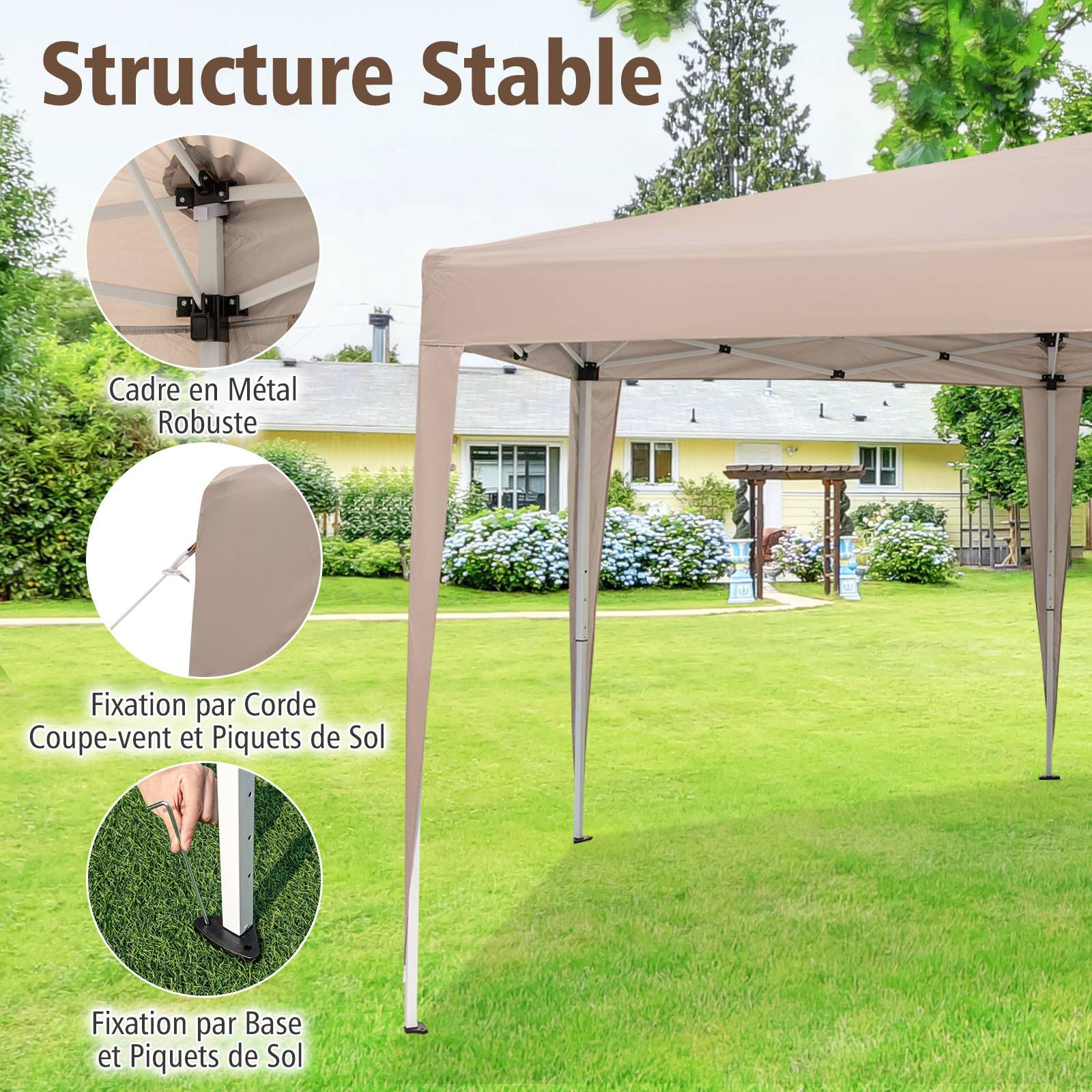 Tonnelle Hexagonale Pop-Up 400 x 348 cm, Abri Résistant avec Hauteur Réglable, Jambes Habillées, Sac de Transport, pour Fête, BBQ, Événements - Image 5