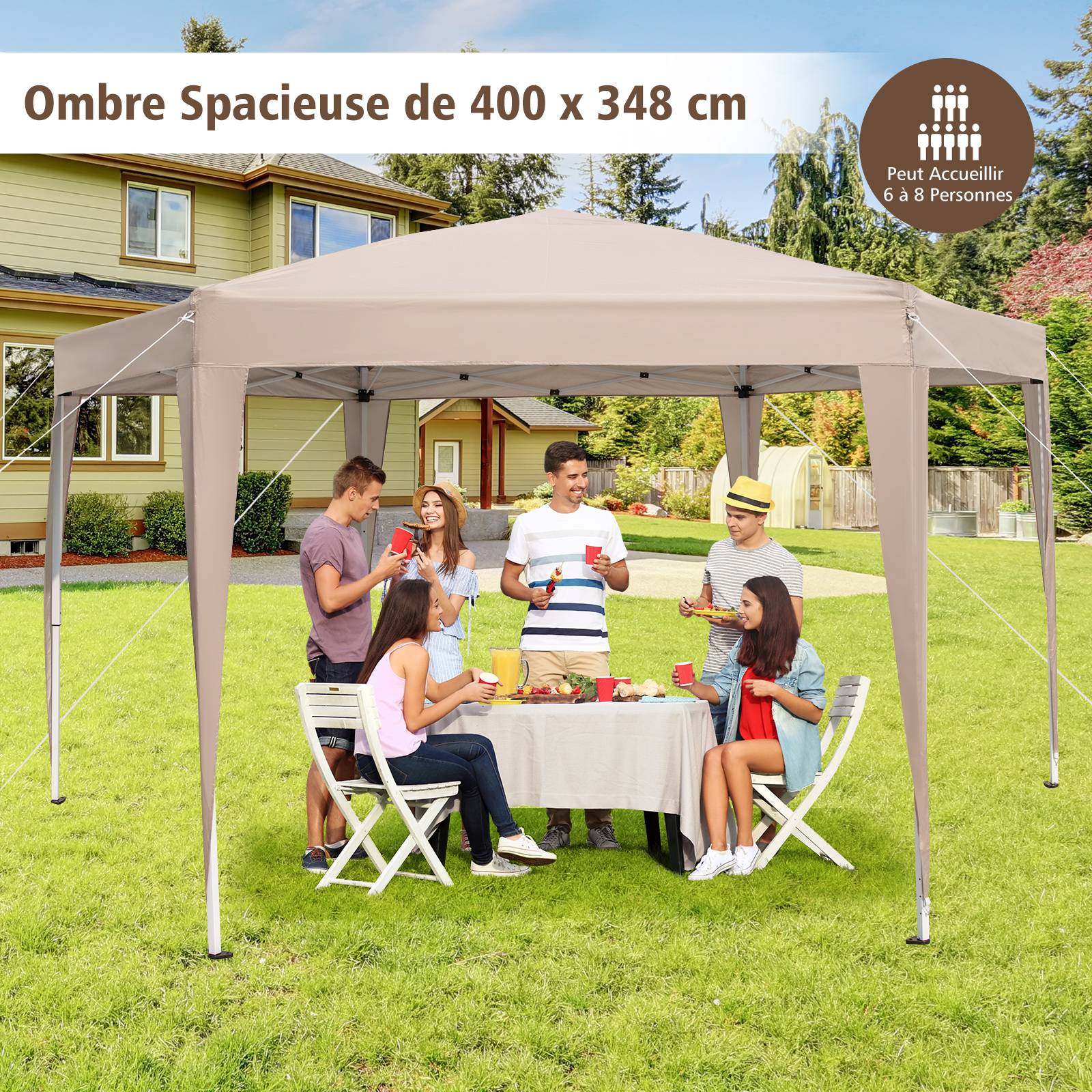 Tonnelle Hexagonale Pop-Up 400 x 348 cm, Abri Résistant avec Hauteur Réglable, Jambes Habillées, Sac de Transport, pour Fête, BBQ, Événements - Image 4