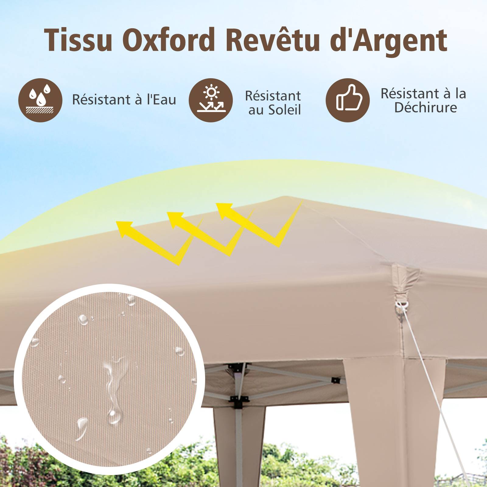 Tonnelle Hexagonale Pop-Up 400 x 348 cm, Abri Résistant avec Hauteur Réglable, Jambes Habillées, Sac de Transport, pour Fête, BBQ, Événements - Image 3