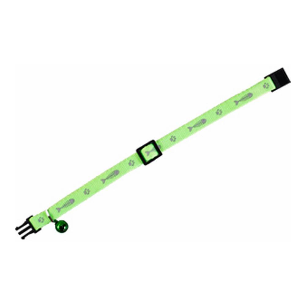 Collier réglable de 20 à 35 cm vert  motif poisson  + clochette pour chat - Image 2