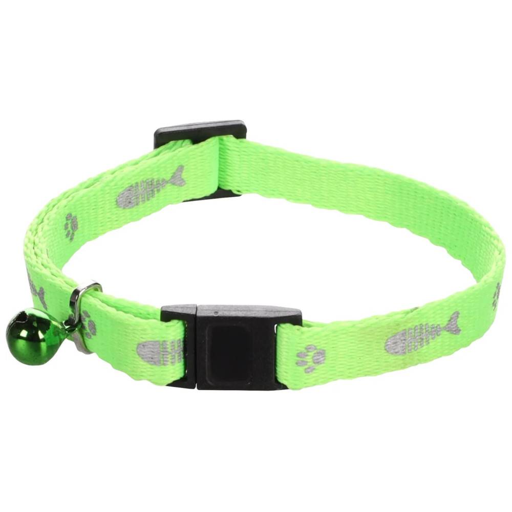 Collier réglable de 20 à 35 cm vert motif poisson + clochette pour chat - Image 1