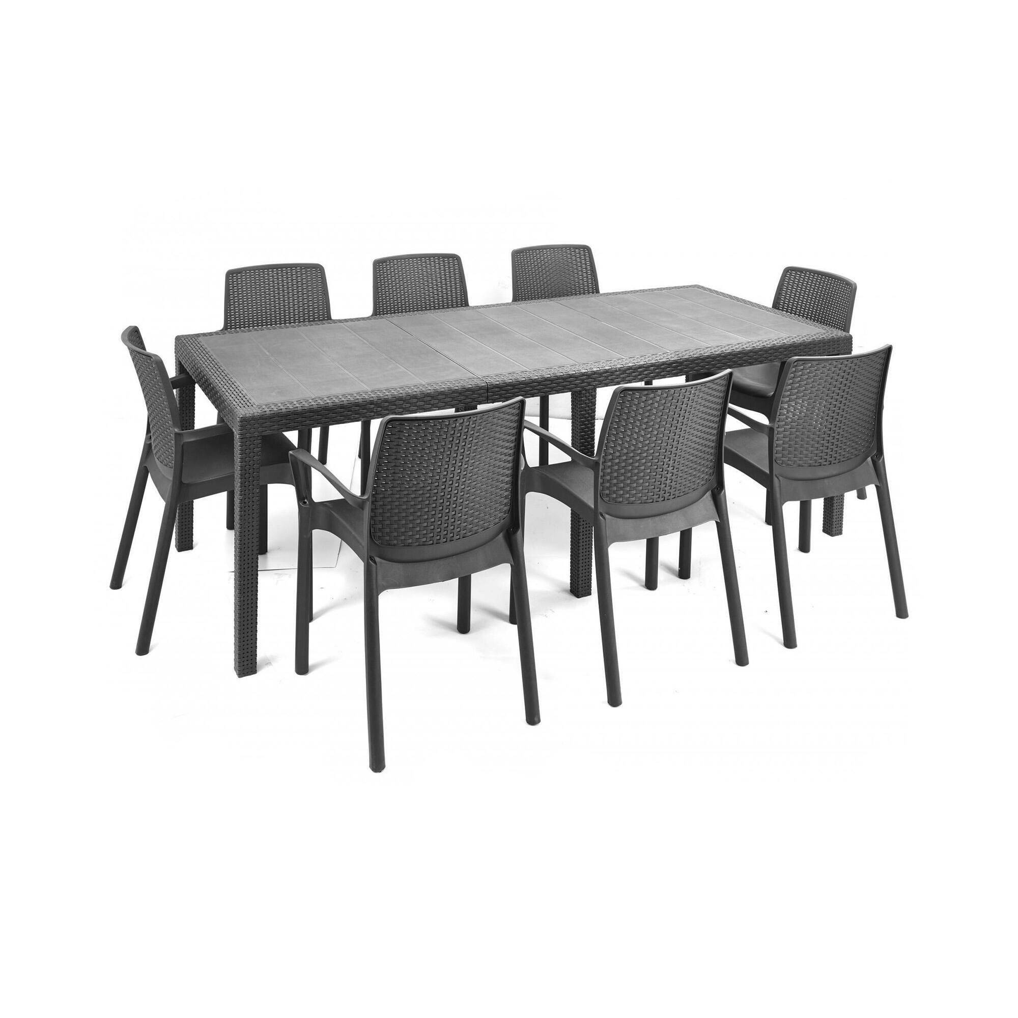 Dmora - Table d'extérieur Dmains, Etagère à manger rectangulaire extensible, Table de jardin extensible effet rotin, 150/220x90h72 cm, Anthracite - Dmora - Image 1