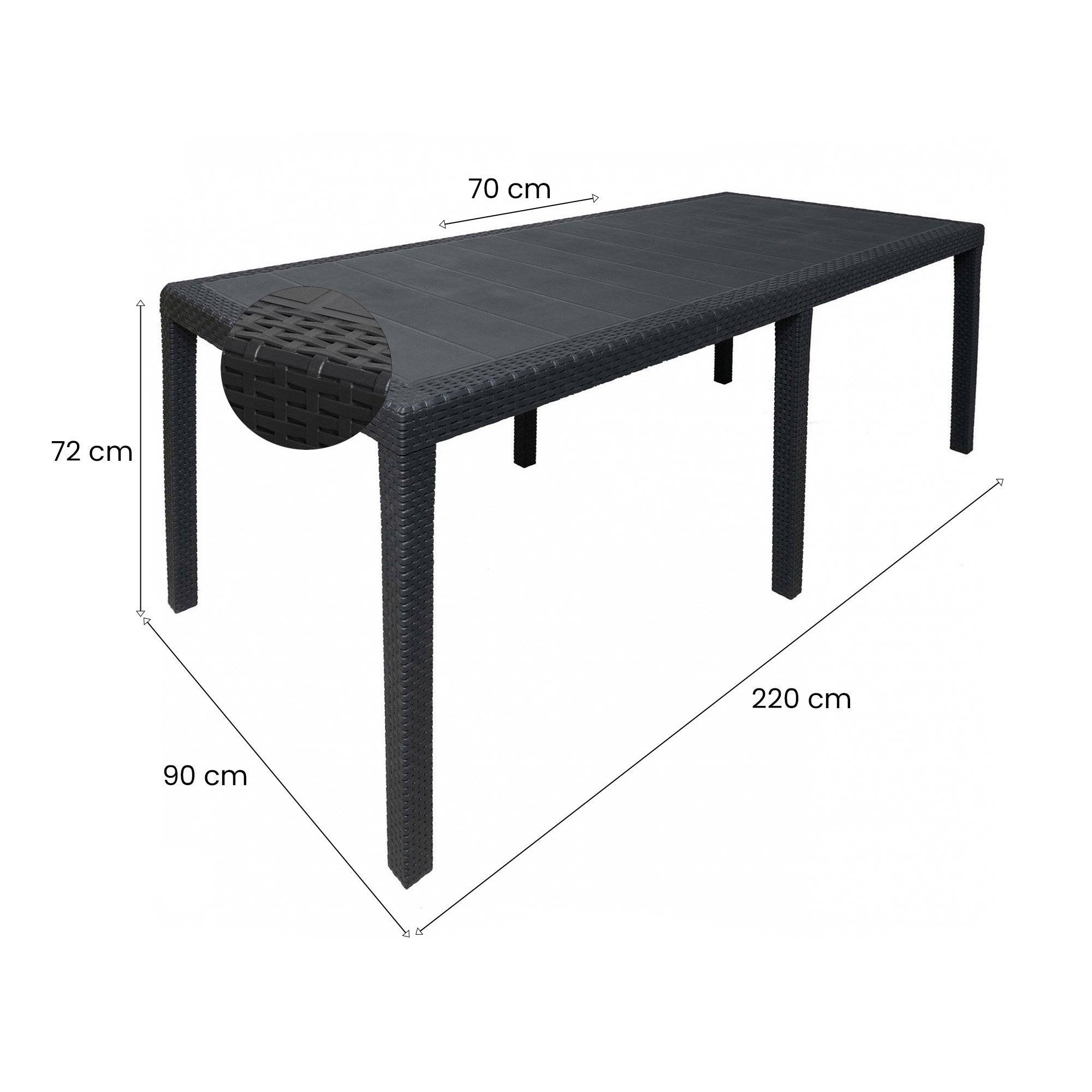 Dmora - Table d'extérieur Dmains, Etagère à manger rectangulaire extensible, Table de jardin extensible effet rotin, 150/220x90h72 cm, Anthracite - Dmora - Image 3