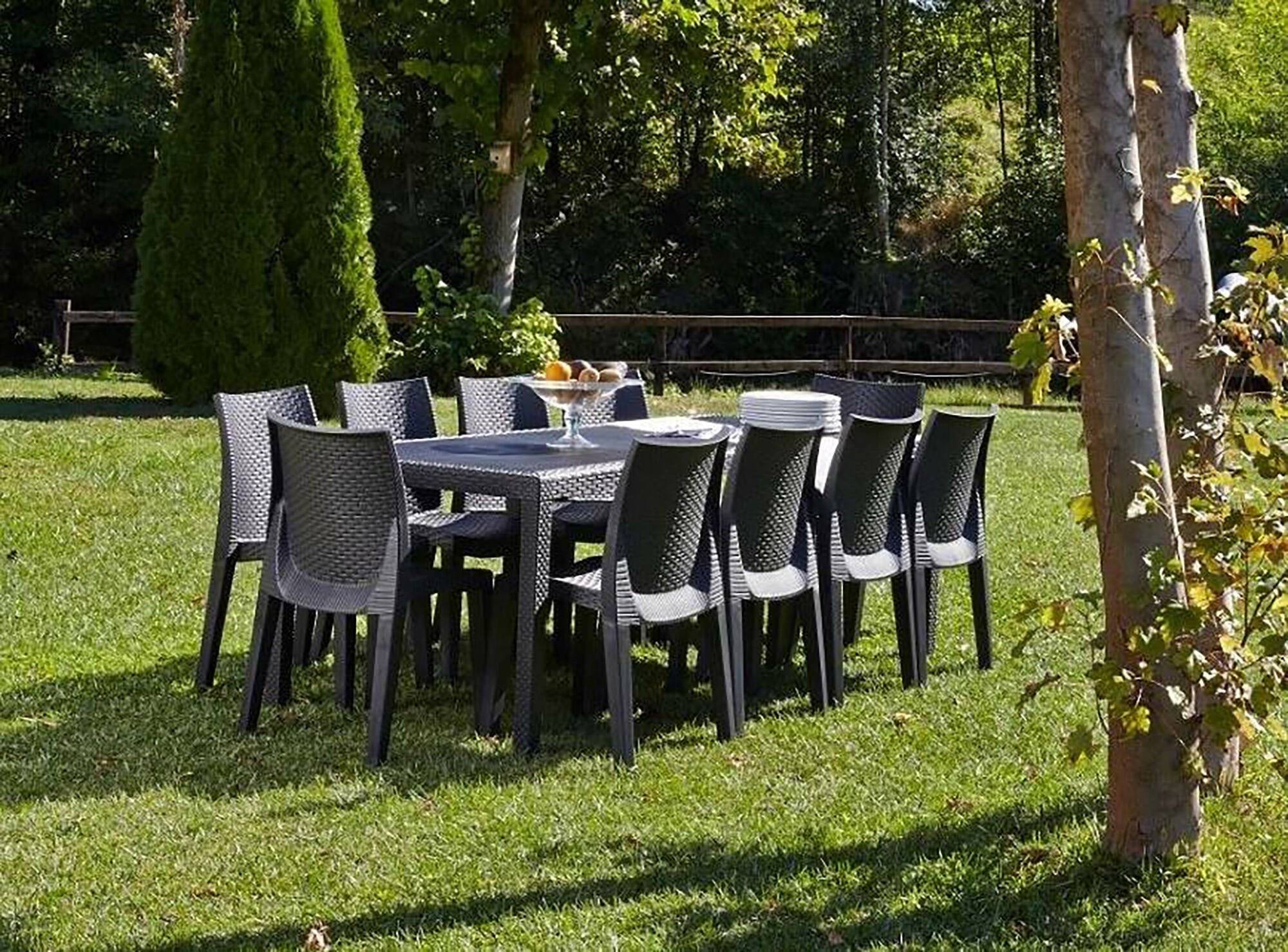 Dmora - Table d'extérieur Dmains, Etagère à manger rectangulaire extensible, Table de jardin extensible effet rotin, 150/220x90h72 cm, Anthracite - Dmora - Image 5