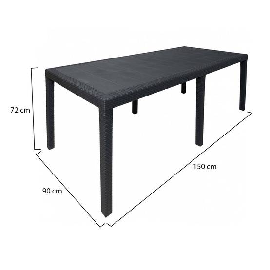 Dmora - Table d'extérieur Dmains, Etagère à manger rectangulaire extensible, Table de jardin extensible effet rotin, 150/220x90h72 cm, Anthracite - Dmora - Image 9