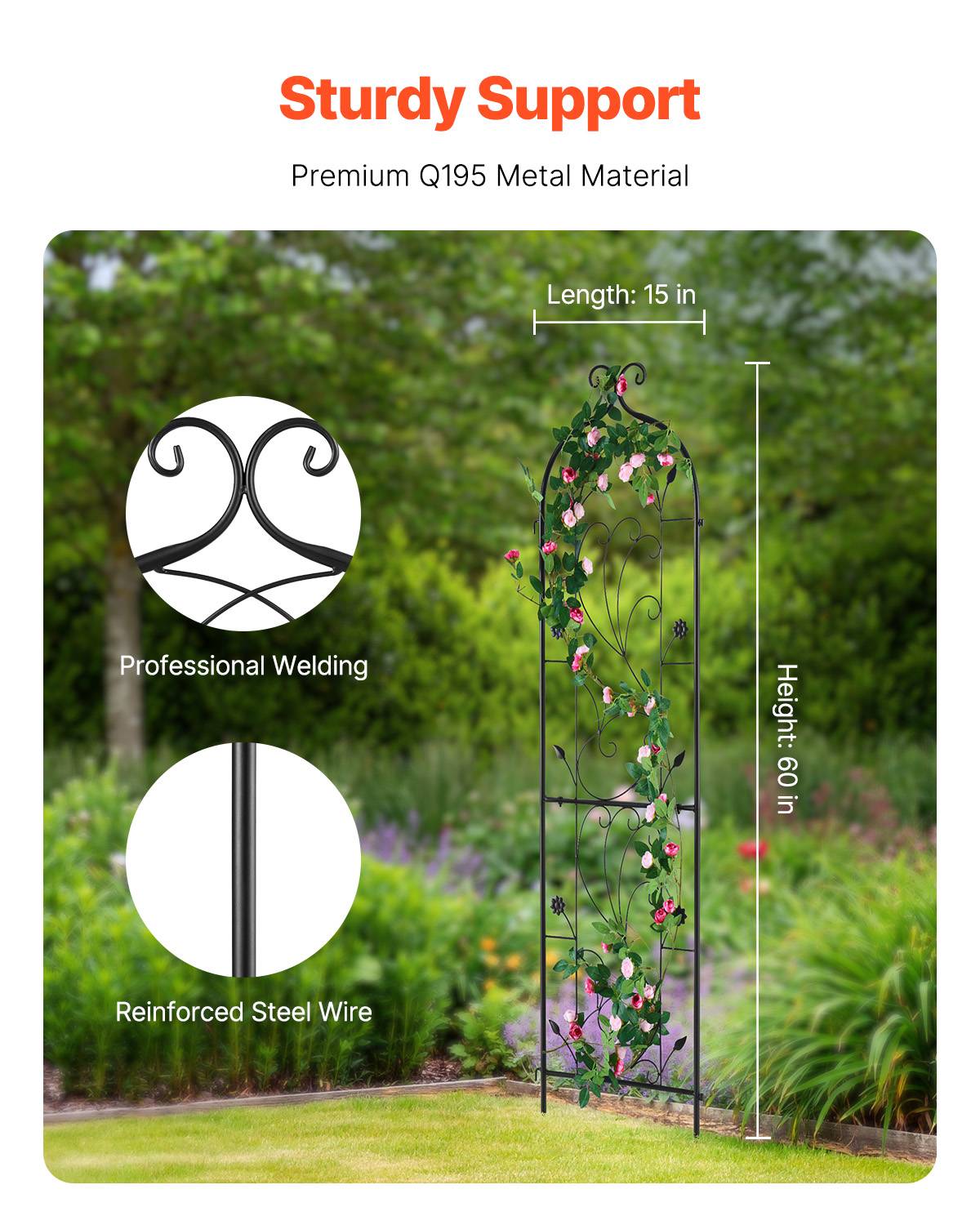 VEVOR Treillis jardin plantes grimpantes, 38x152 cm, métal antirouille. 2 pièces. - Image 2