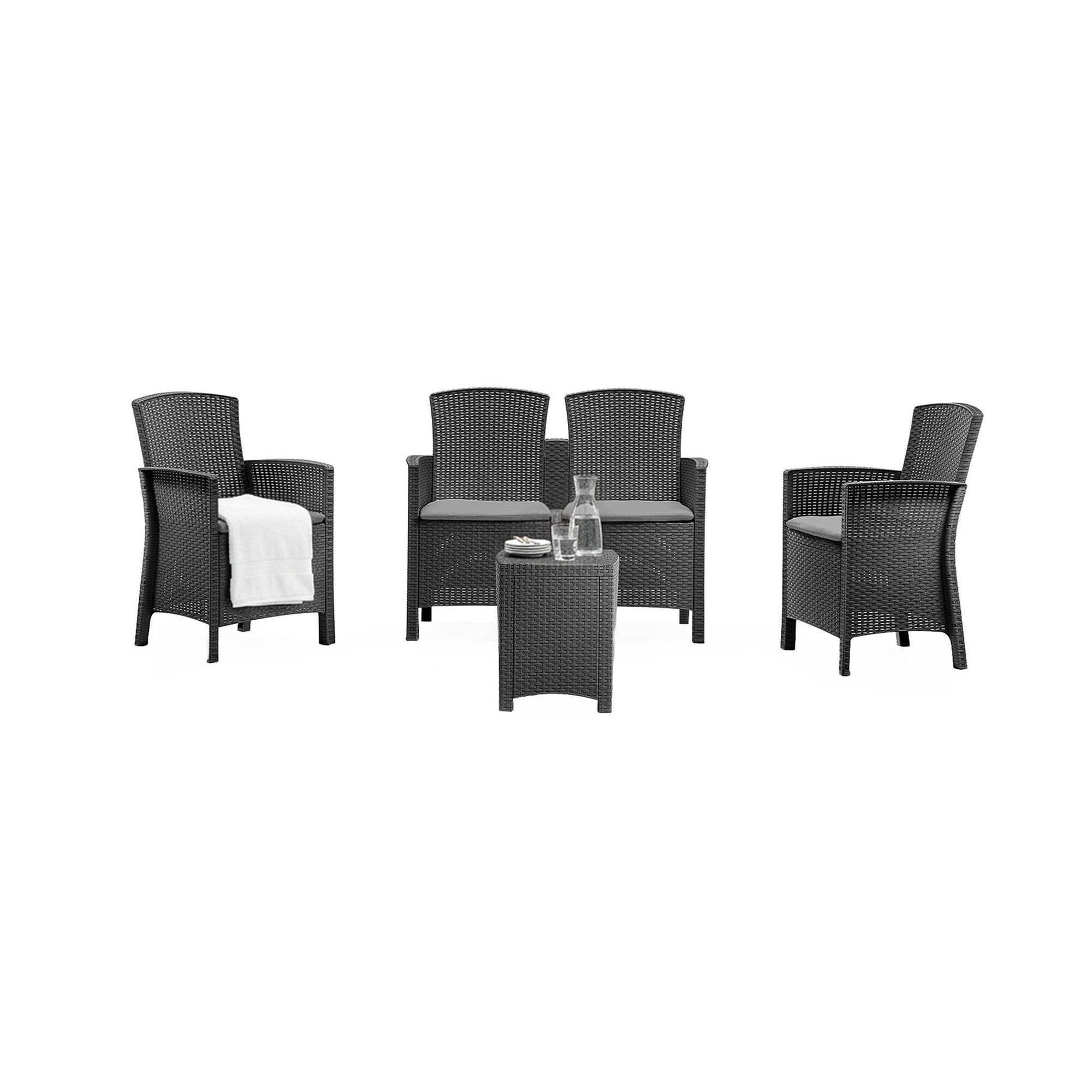 Dmora - Ensemble de salon d'extérieur Dkresi, Ensemble de jardin avec coussins, Ensemble de salon d'intérieur effet rotin, Anthracite - Dmora - Image 1