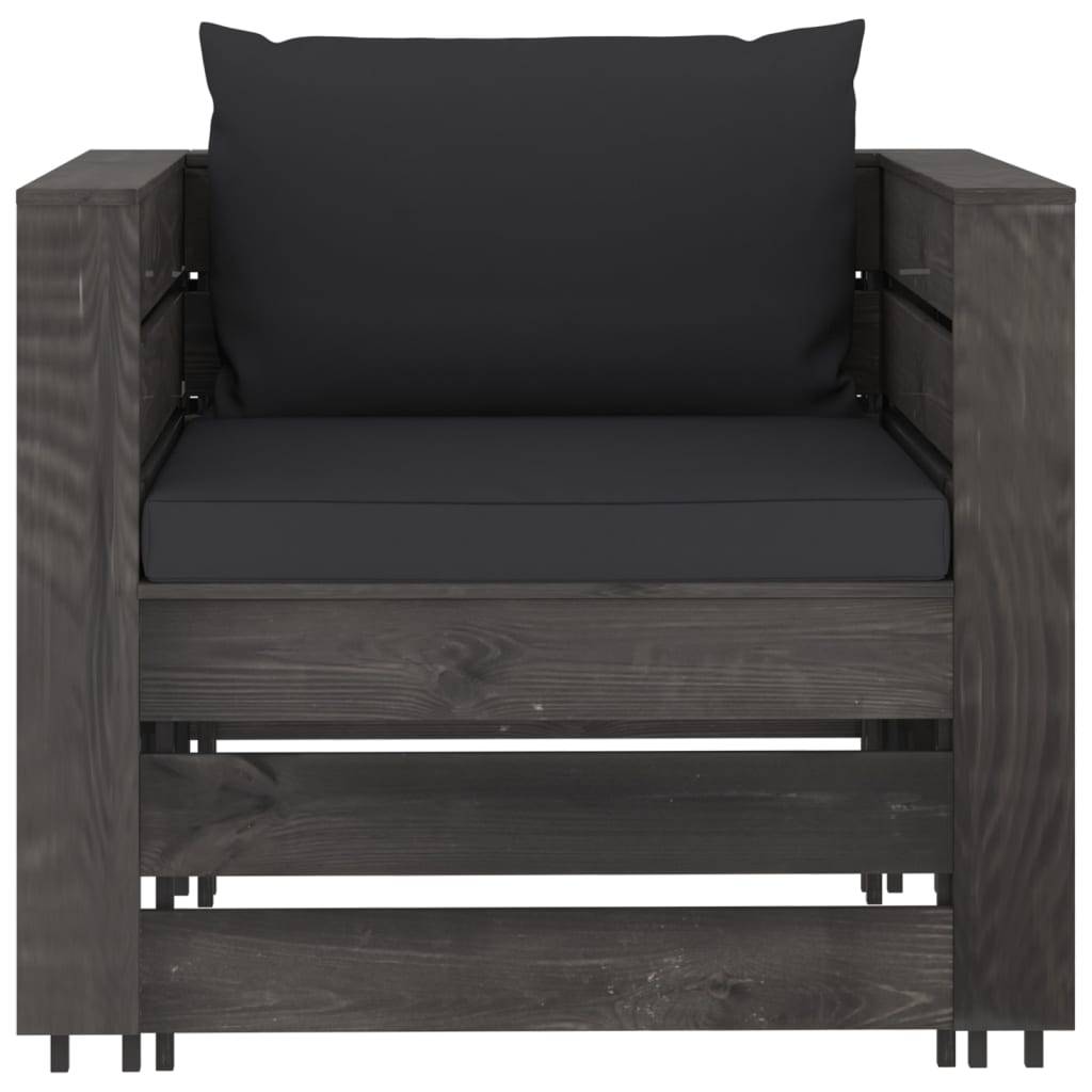 Helloshop26 - Salon de jardin meuble d'extérieur ensemble de mobilier 2 pièces avec coussins bois imprégné de gris - Image 4