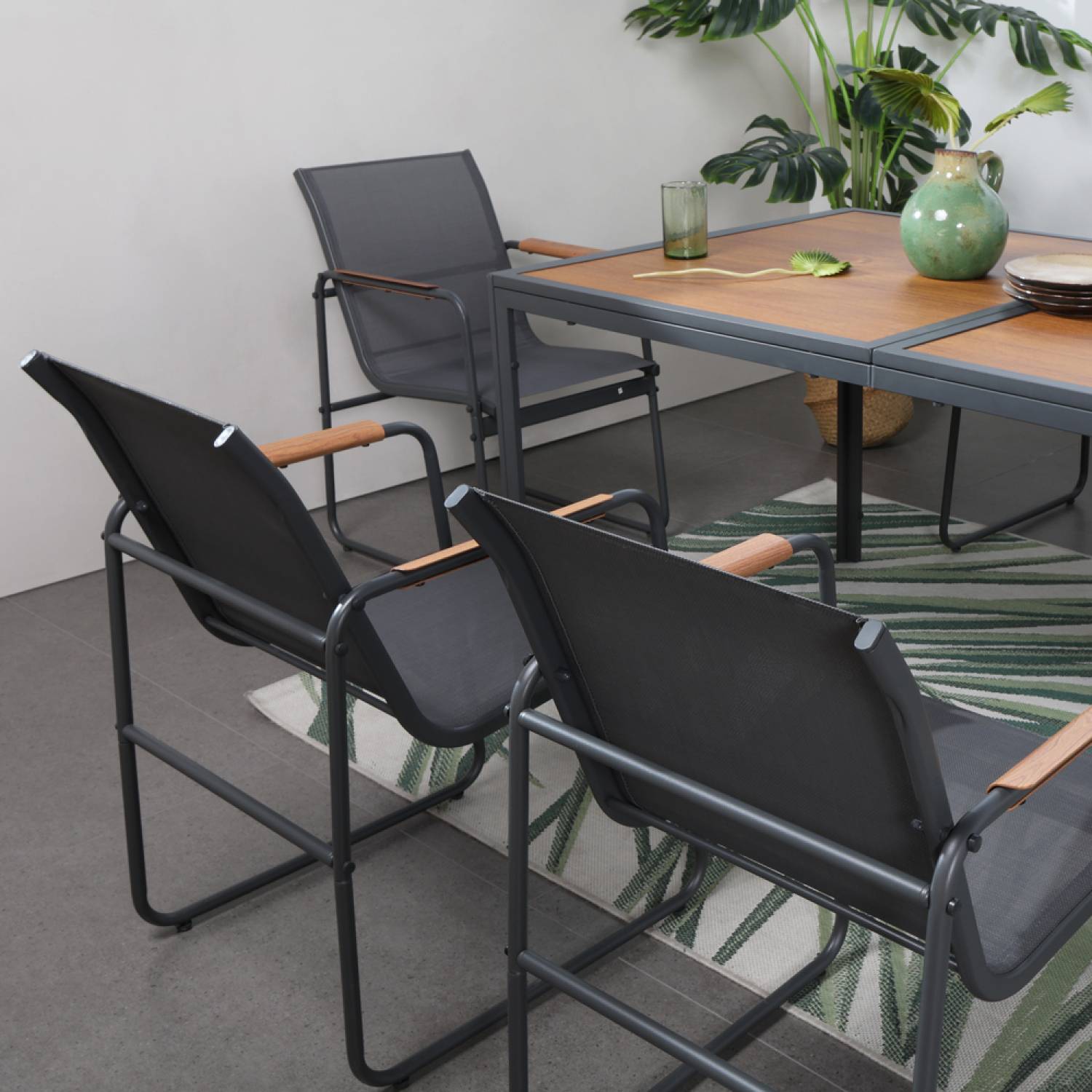 Concept Usine - Salon de jardin 6 places anthracite et bois FOGGIA - Image 9