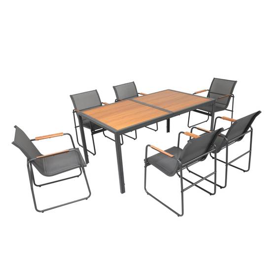 Concept Usine - Salon de jardin 6 places anthracite et bois FOGGIA - Image 1