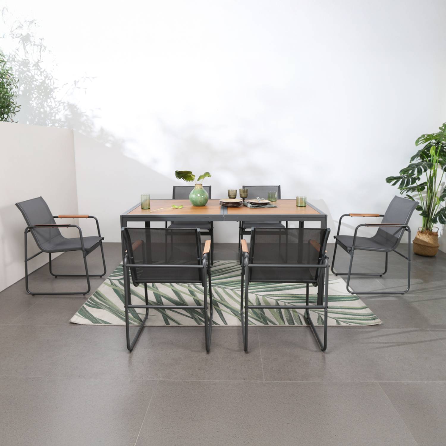 Concept Usine - Salon de jardin 6 places anthracite et bois FOGGIA - Image 3