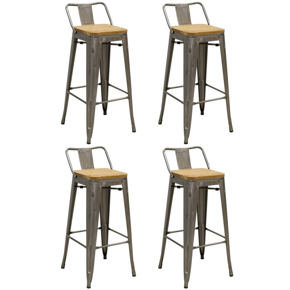 Aubry Gaspard - Tabouret de bar en métal laqué et bois d'orme huilé (Lot de 4) - Image 1