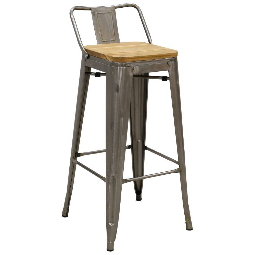 Aubry Gaspard - Tabouret de bar en métal laqué et bois d'orme huilé (Lot de 4) - Image 4