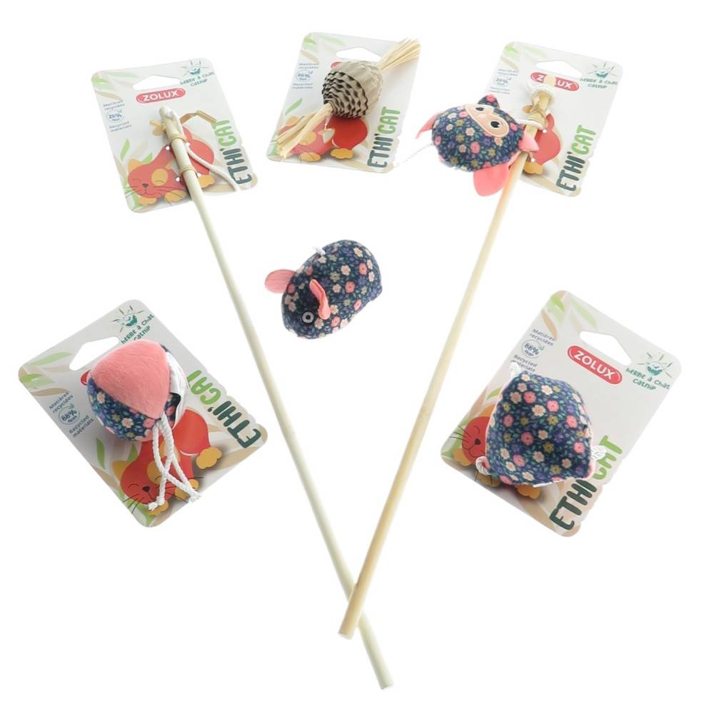 2 cannes à pêche tissu fleur rose et 3 jouets , jouet pour chat - Image 2