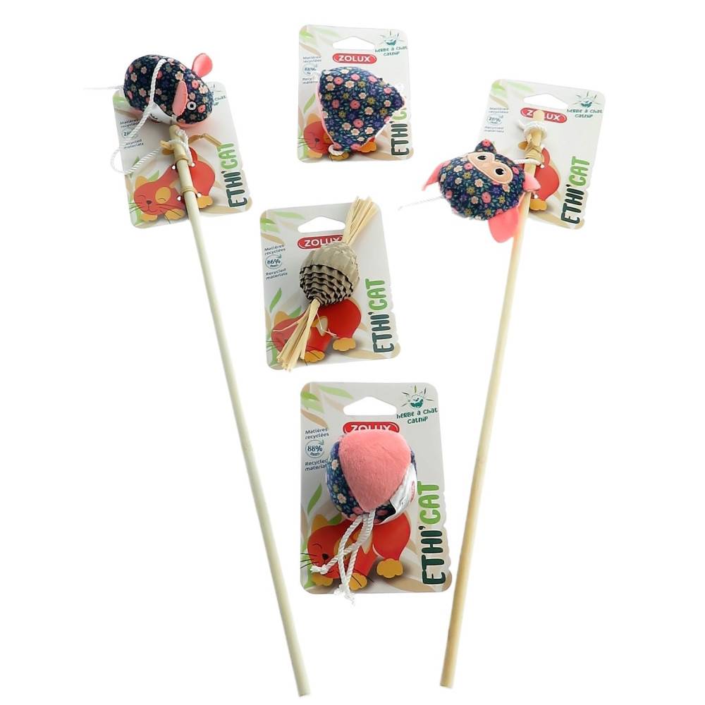 2 cannes à pêche tissu fleur rose et 3 jouets , jouet pour chat - Image 1