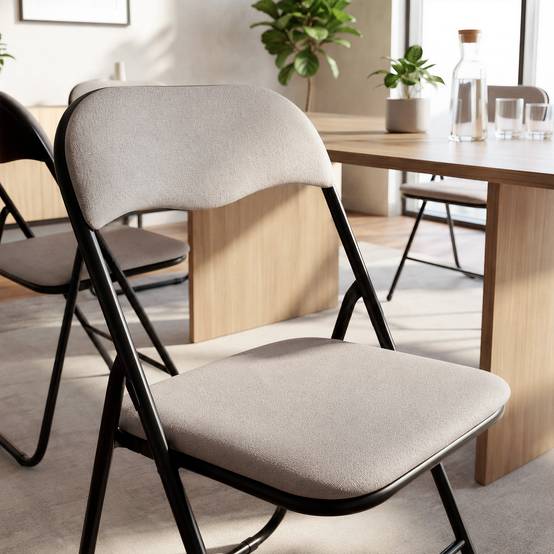 Sicaan Lot de 6 chaises pliantes rembourrées en tissu gris et pieds métal noir - GRETA - Image 4