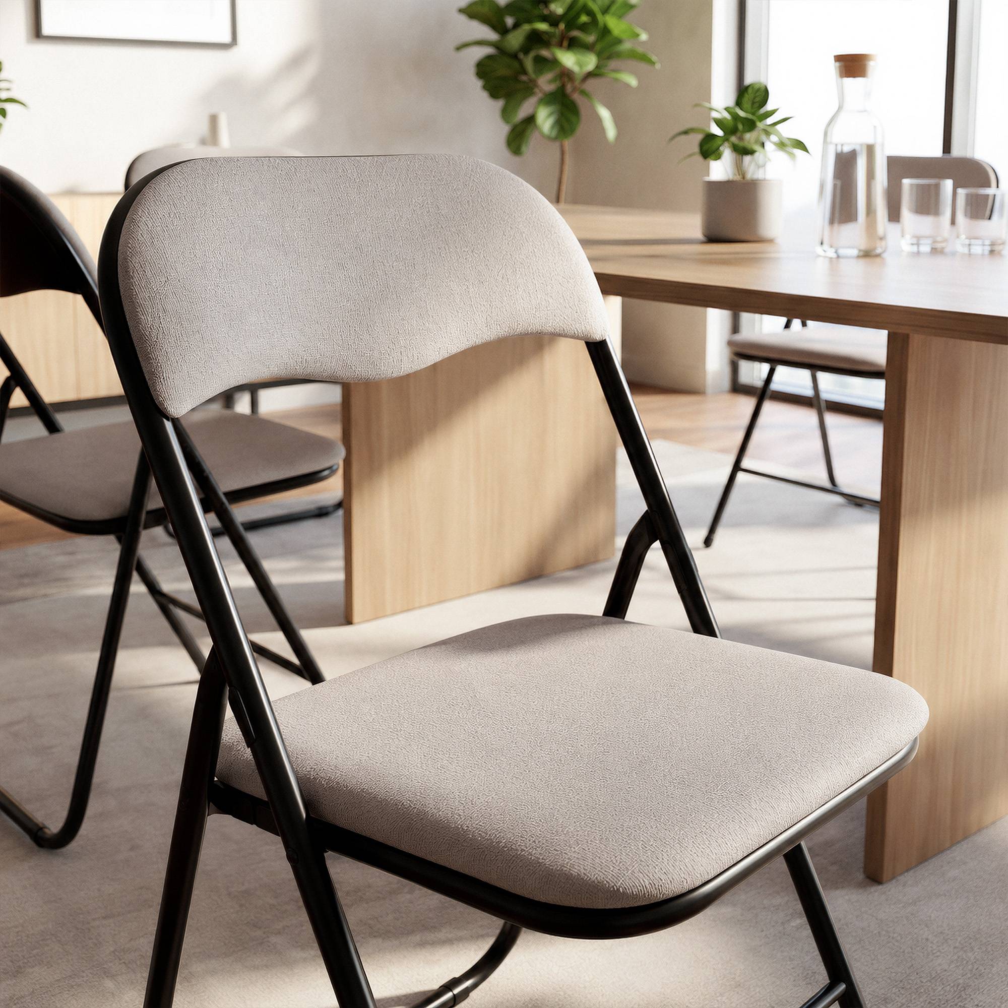 Sicaan Lot de 6 chaises pliantes rembourrées en tissu gris et pieds métal noir - GRETA - Image 4