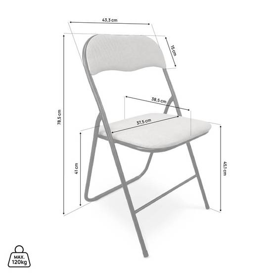 Sicaan Lot de 6 chaises pliantes rembourrées en tissu gris et pieds métal noir - GRETA - Image 2