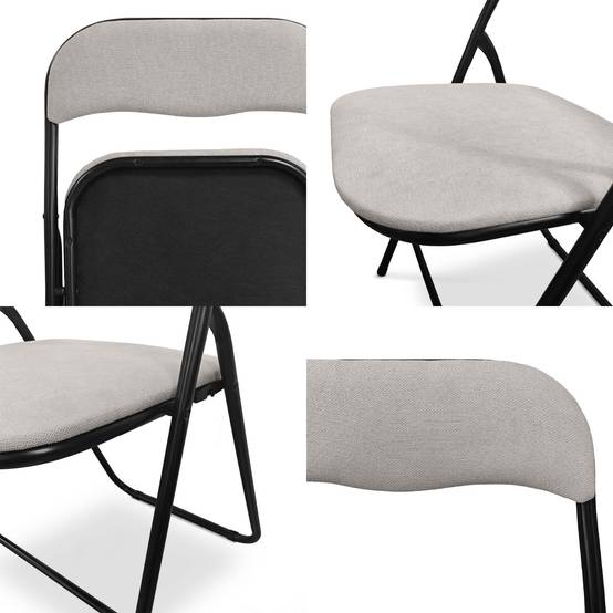 Sicaan Lot de 6 chaises pliantes rembourrées en tissu gris et pieds métal noir - GRETA - Image 7