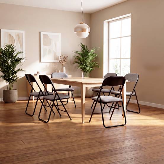 Sicaan Lot de 6 chaises pliantes rembourrées en tissu gris et pieds métal noir - GRETA - Image 8