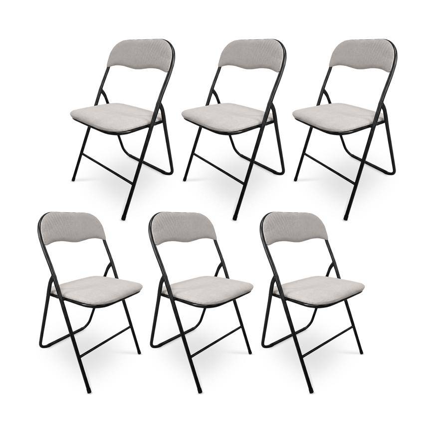 Sicaan Lot de 6 chaises pliantes rembourrées en tissu gris et pieds métal noir - GRETA - Image 3