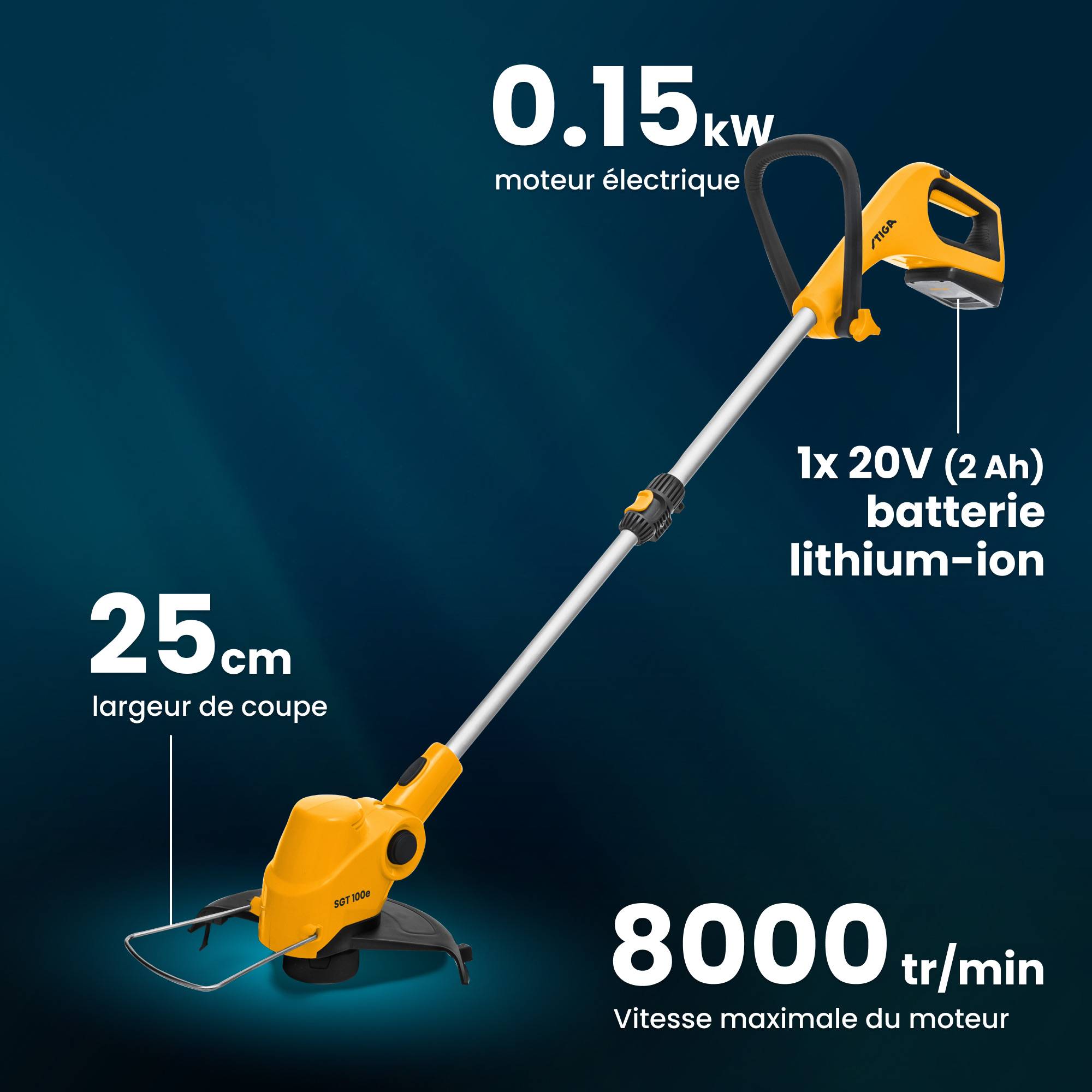 Stiga - Kit coupe-bordures SGT 100e sans fil, batterie 20V 2Ah, tête pivotante, manche télescopique - STIGA - Image 6