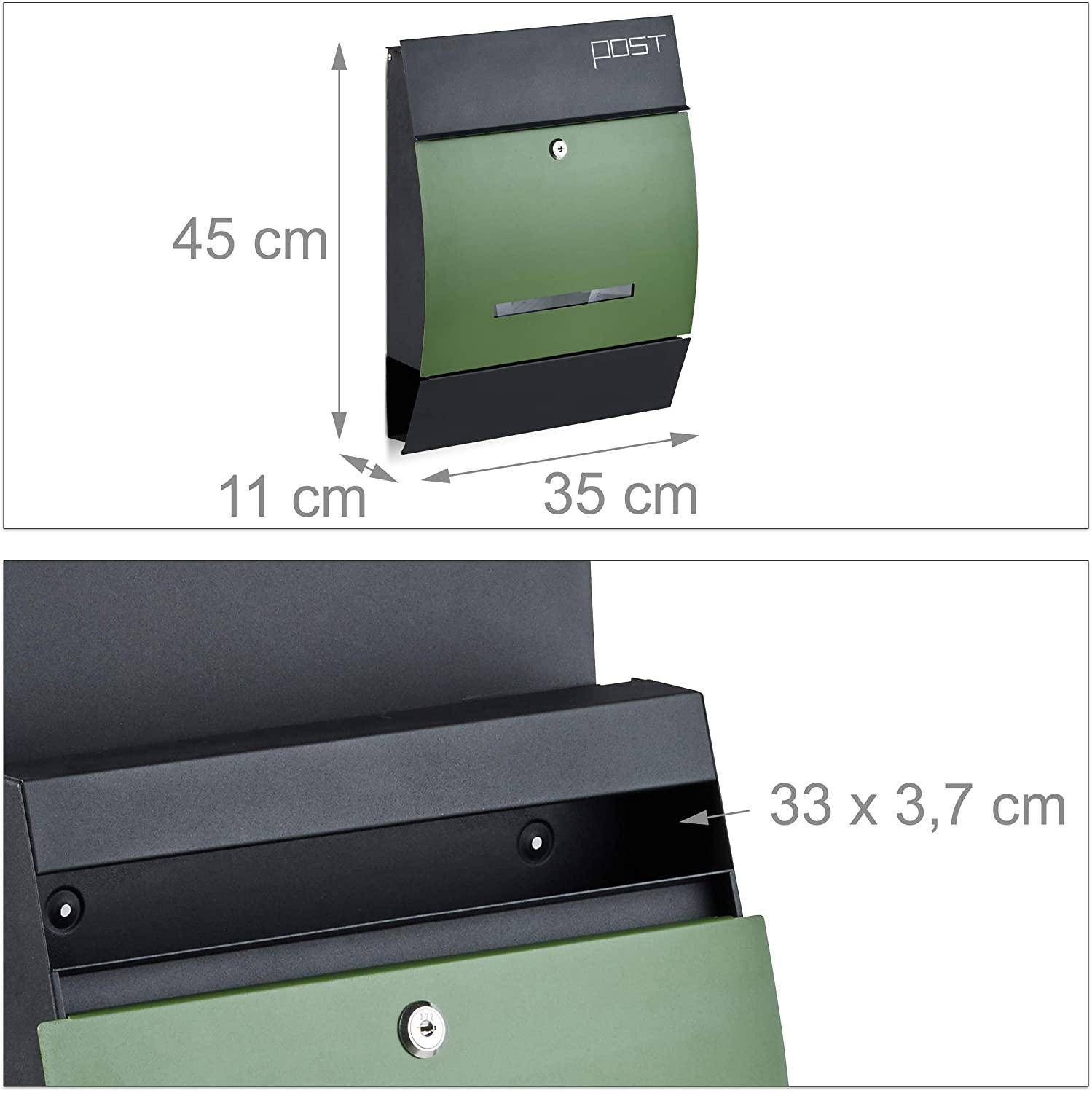 Helloshop26 - Boîte aux lettres murale avec compartiment journaux noir vert - Image 1