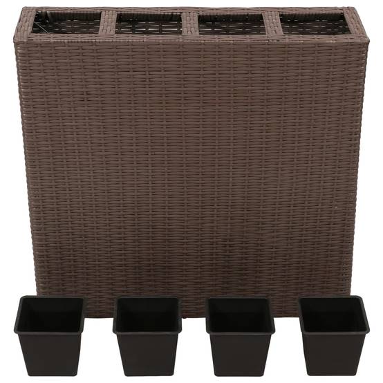 Jardinière - Lit surélevé de jardin - Pot de fleurs avec 4 pots Résine tressée Marron - Image 1