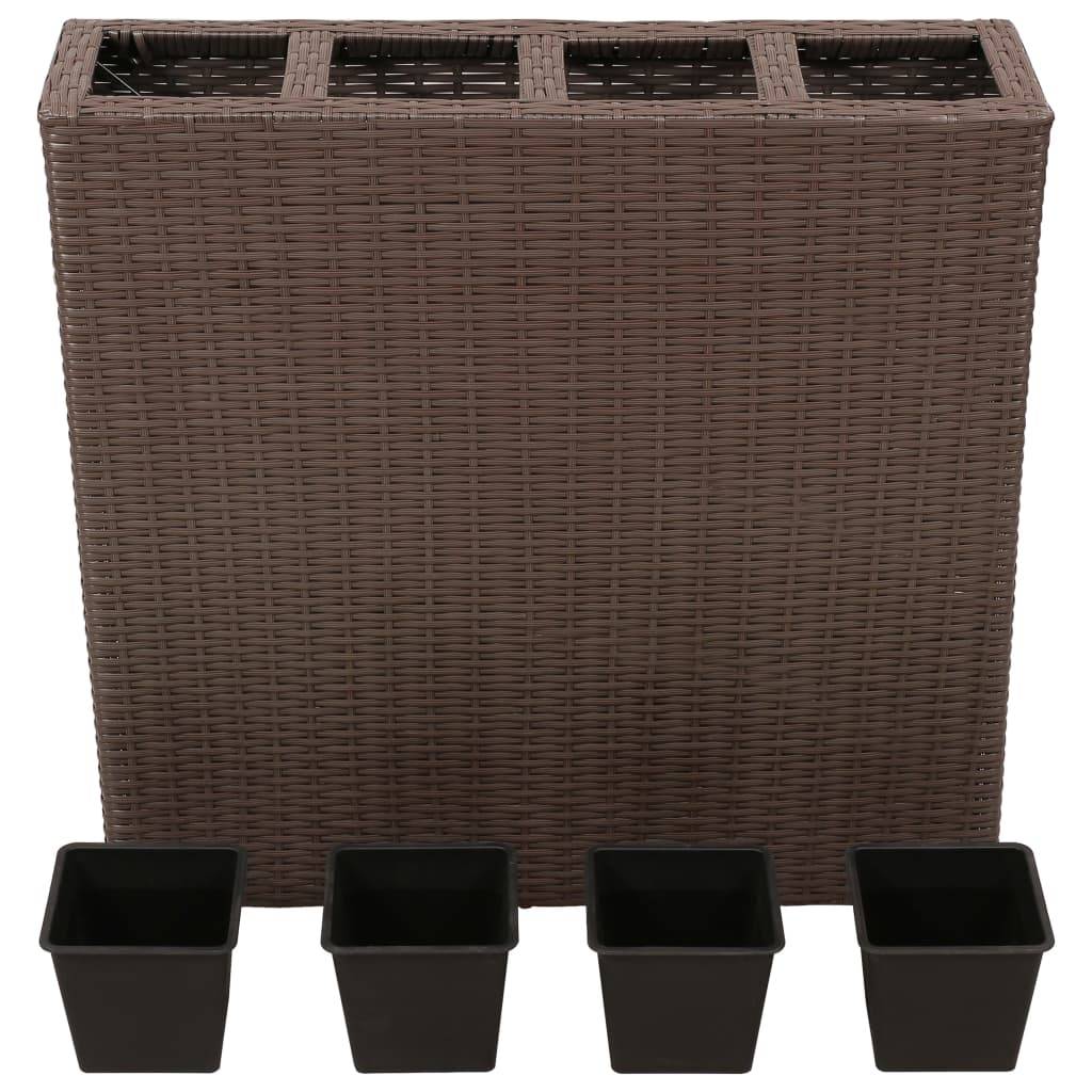 Jardinière - Lit surélevé de jardin - Pot de fleurs avec 4 pots Résine tressée Marron - Image 1