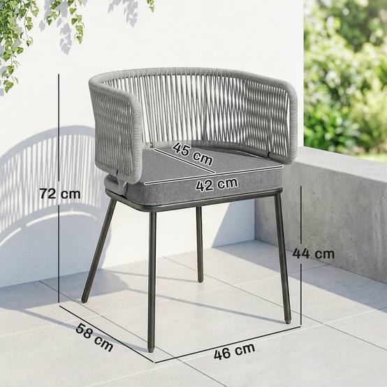 Sans Marque - Lot de 2 Fauteuils de Jardin, Dossier et Accoudoirs en Corde Résine Tressée, Coussins Amovibles, 46x58x72cm, Gris Clair - Image 5
