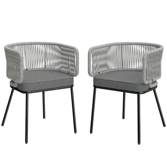 Sans Marque - Lot de 2 Fauteuils de Jardin, Dossier et Accoudoirs en Corde Résine Tressée, Coussins Amovibles, 46x58x72cm, Gris Clair - Image 1