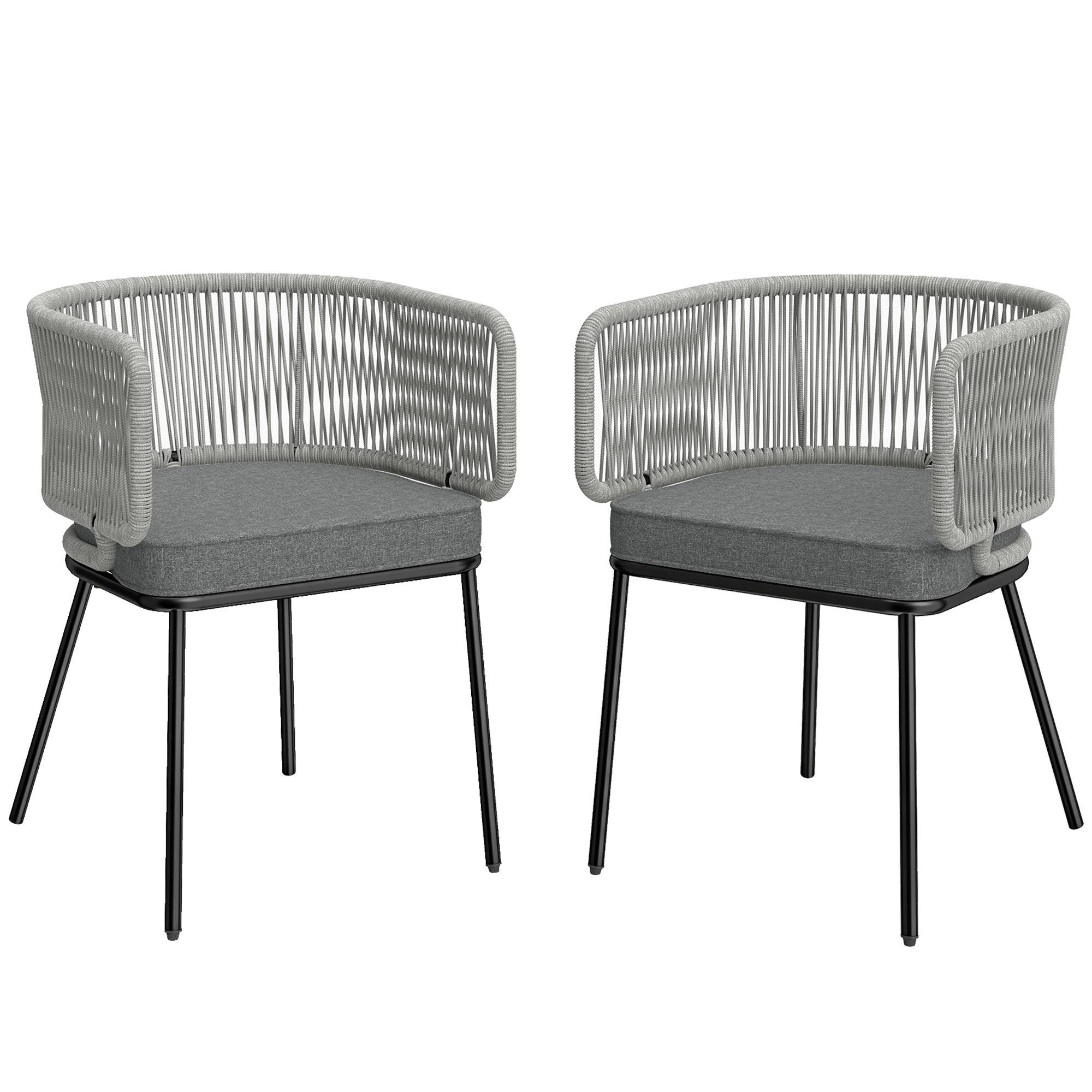 Sans Marque - Lot de 2 Fauteuils de Jardin, Dossier et Accoudoirs en Corde Résine Tressée, Coussins Amovibles, 46x58x72cm, Gris Clair - Image 1