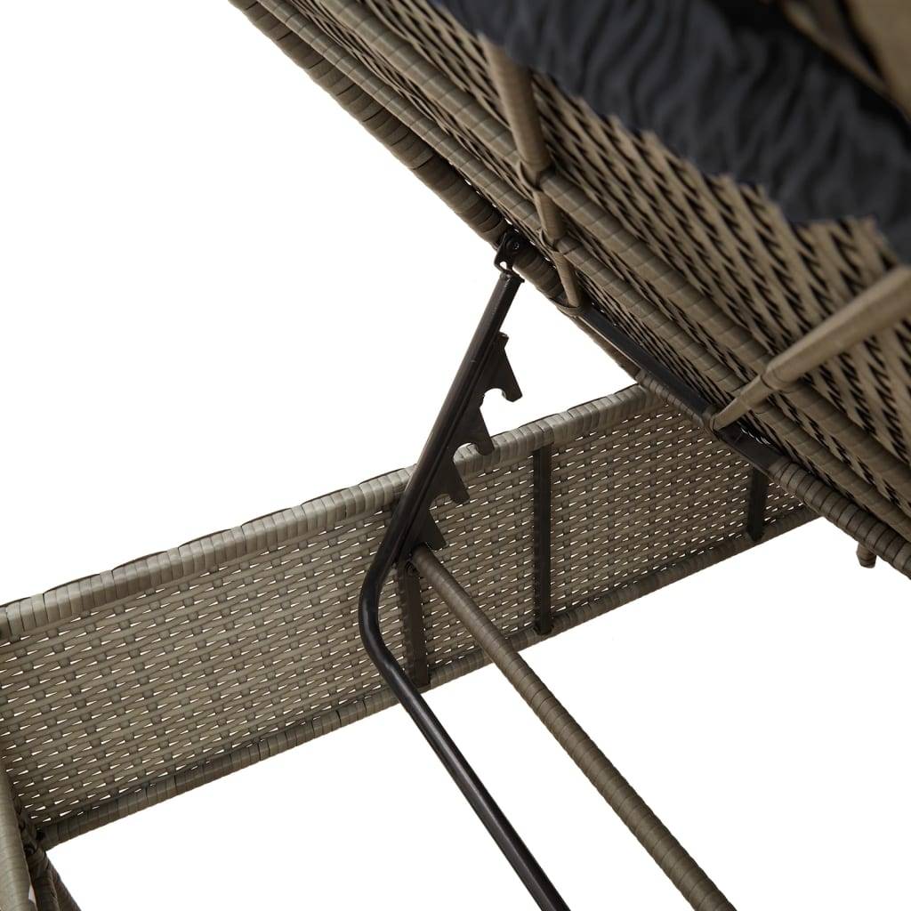 Maison Chic - Chaise longue | Transat | Bain de soleil avec table et coussin gris résine tressée - Image 8