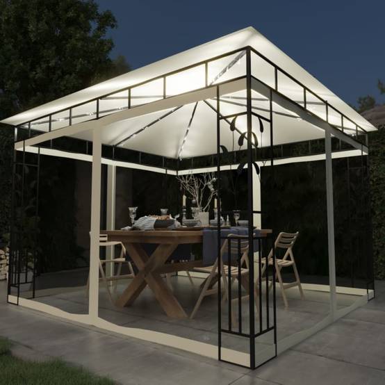 Tonnelle Aluminium Crème avec Moustiquaire et LED 3 x 3 x 2.73 m - PANGIVO - Image 1